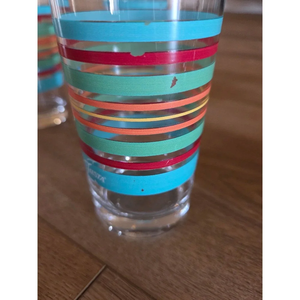 Fiesta Vintage Multi Color Striped Juice Glasses Set of‎ 6 MCM Retro Glassware